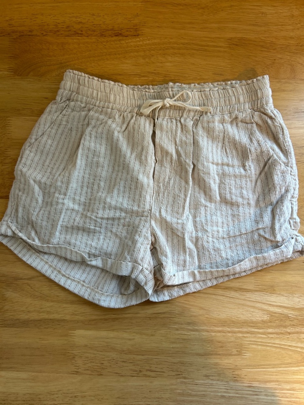 CJLA Light Beige Striped Women's Drawstring Shorts